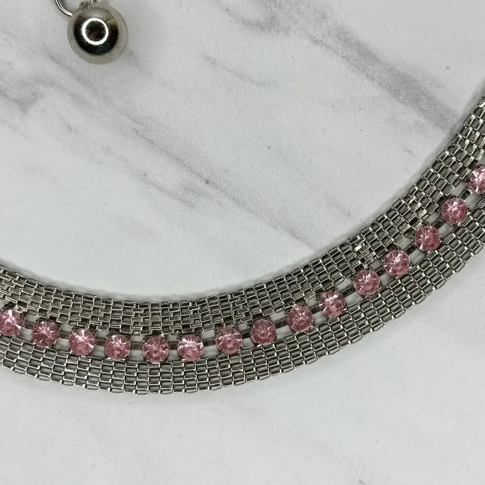 Pink Rhinestone Silver Tone Mesh Chain Belt Medium/Large (M/L) NWT w/ Defects ✨